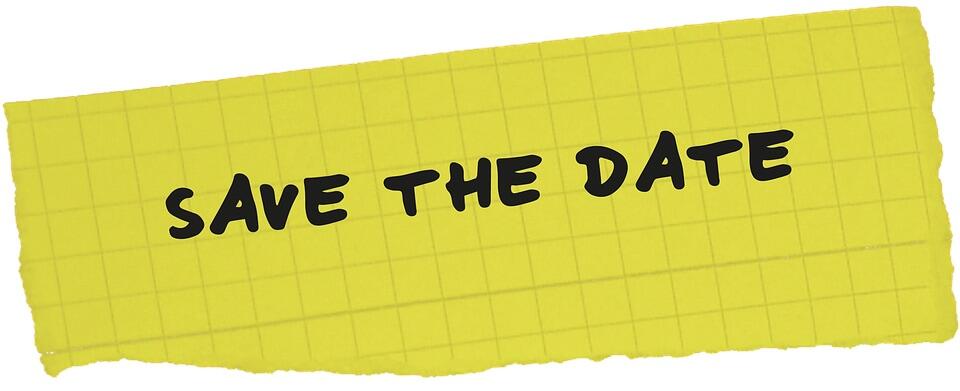 yellow paper that says Save the Date