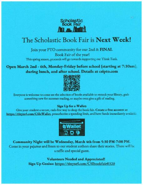 Scholastic Book Fair is Coming: Volunteers Needed